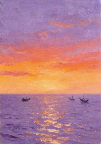 Original Seascape Paintings, Hand Painted Canvas Art, Sunset Sail on the Horizon, Original Oil Paintings, Buy Small Paintings Online, Small Canvas Artwork-Silvia Home Craft