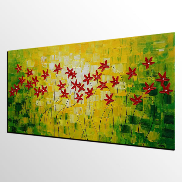 Flower Painting, Abstract Wall Art, Custom Canvas Art, Contemporary Artwork, Art on Canvas 269-Silvia Home Craft