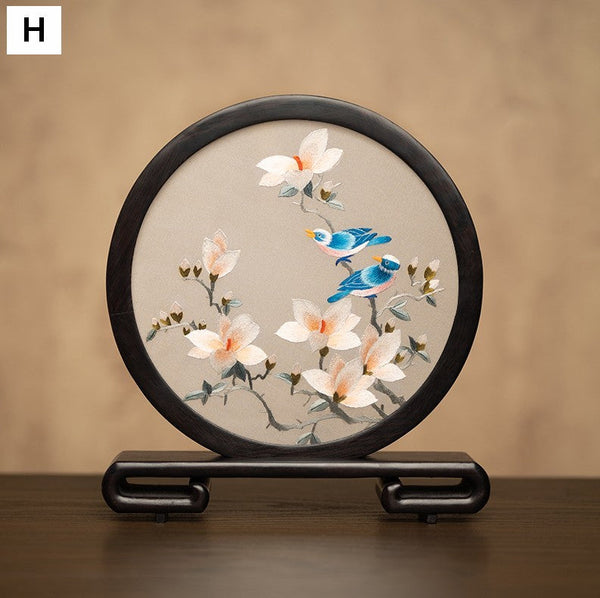 Flower and Bird Embroidered Decor, Unique Birthday Gift, Exclusive Business Present, Traditional Chinese Suzhou Embroidery Ornament, Premium Souvenir-Silvia Home Craft