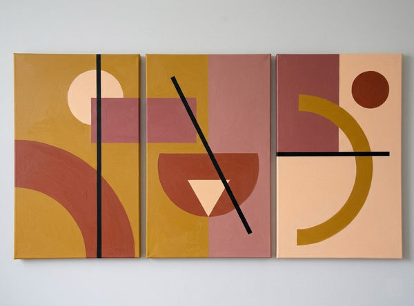 Extra Large Group Paintings for Living Room, Hand Painted Artwork, Geometric Abstract Paintings, Multi Panel Canvas Art-Silvia Home Craft