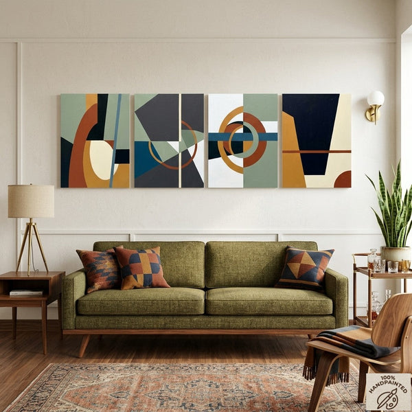 Large Multi Panel Wall Art, Original Acrylic Artwork, Abstract Geometric Art, Modern Canvas Art for Bedroom-Silvia Home Craft