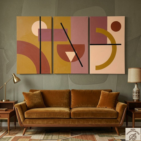 Extra Large Group Paintings for Living Room, Hand Painted Artwork, Geometric Abstract Paintings, Multi Panel Canvas Art-Silvia Home Craft