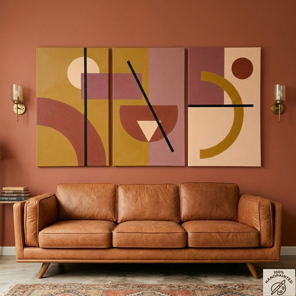 Extra Large Group Paintings for Living Room, Hand Painted Artwork, Geometric Abstract Paintings, Multi Panel Canvas Art-Silvia Home Craft