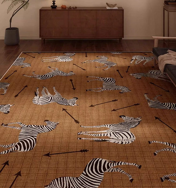 Dining Room Modern Rugs, Living Room Modern Area Rugs, Mid Century Zebra Modern Rugs in Bedroom, Large Contemporary Floor Carpets-Silvia Home Craft