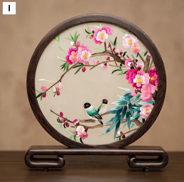 Flower and Bird Embroidered Decor, Unique Birthday Gift, Exclusive Business Present, Traditional Chinese Suzhou Embroidery Ornament, Premium Souvenir-Silvia Home Craft