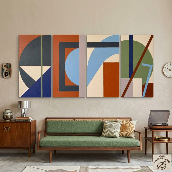 Multi Panel Wall Painting, Hand Painted Canvas Art, Modern Contemporary Paintings, Geometric Abstract Painting-Silvia Home Craft