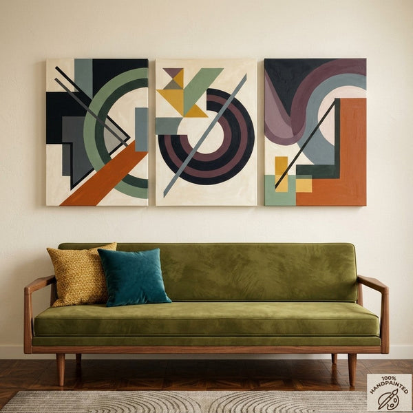 Abstract Group Paintings for Living Room, Original Abstract Art, Multi Panel Canvas Artwork, Geometric Modern Paintings