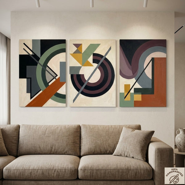 Abstract Group Paintings for Living Room, Original Abstract Art, Multi Panel Canvas Artwork, Geometric Modern Paintings