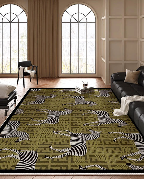 Mid Century Zebra Modern Rugs in Bedroom, Dining Room Modern Rugs, Living Room Modern Area Rugs, Large Contemporary Floor Carpets-Silvia Home Craft