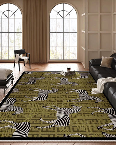 Mid Century Zebra Modern Rugs in Bedroom, Dining Room Modern Rugs, Living Room Modern Area Rugs, Large Contemporary Floor Carpets-Silvia Home Craft
