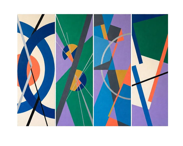 Geometric Abstract Paintings, Modern Contemporary Paintings, Hand Painted Canvas Art, Multi Panel Wall Art Paintings-Silvia Home Craft