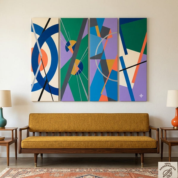 Geometric Abstract Paintings, Modern Contemporary Paintings, Hand Painted Canvas Art, Multi Panel Wall Art Paintings-Silvia Home Craft