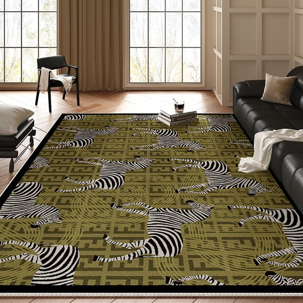 Mid Century Zebra Modern Rugs in Bedroom, Dining Room Modern Rugs, Living Room Modern Area Rugs, Large Contemporary Floor Carpets-Silvia Home Craft