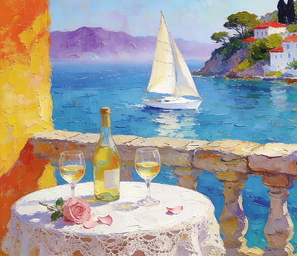 Original Canvas Paintings, A Tranquil Afternoon by the Sea, Small Paintings on Canvas, Heavy Texture Artwork, Landscape Oil Paintings, Hand Painted Wall Art-Silvia Home Craft