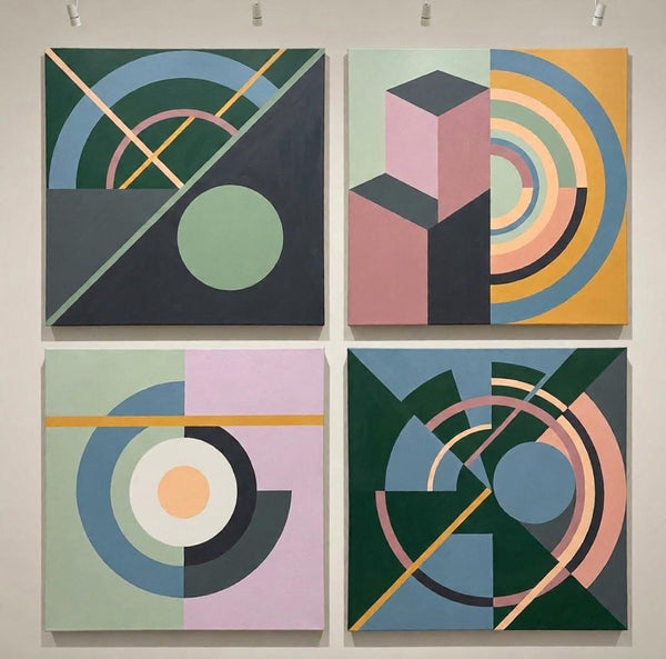 Multi Panel Canvas Paintings, Abstract Geometric Art, Modern Paintings for Living Room-Silvia Home Craft