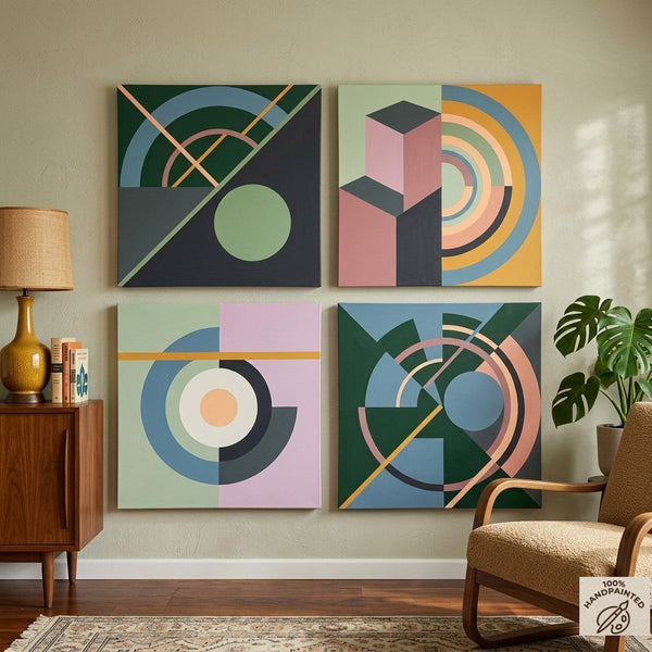 Multi Panel Canvas Paintings, Abstract Geometric Art, Modern Paintings for Living Room-Silvia Home Craft