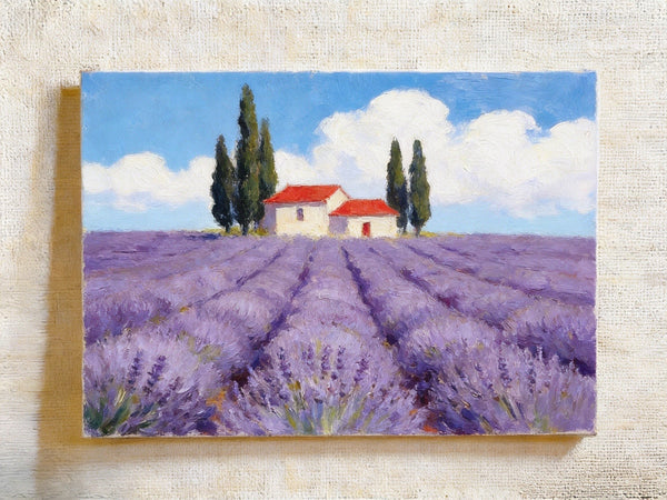 Summer Lavender Days, Original Oil Paintings, Hand Painted Canvas Art, Original Landscape Paintings, Small Canvas Wall Art Paintings, Buy Small Paintings Online-Silvia Home Craft
