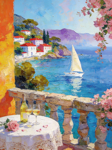 The Beauty of the Mediterranean Coast, Original Small Paintings on Canvas, Seashore Beach, Small Landscape Paintings, Palette Knife Impasto Paintings, Small Paintings on Canvas, Hand Painted Canvas Art-Silvia Home Craft