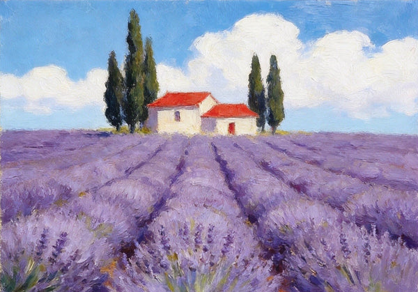 Summer Lavender Days, Original Oil Paintings, Hand Painted Canvas Art, Original Landscape Paintings, Small Canvas Wall Art Paintings, Buy Small Paintings Online-Silvia Home Craft