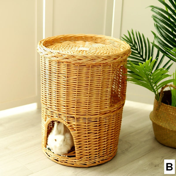 Triple-Layer Cat Bed, Large Cat House Basket with Washable Cushion for Indoor Cats and Dogs-Silvia Home Craft