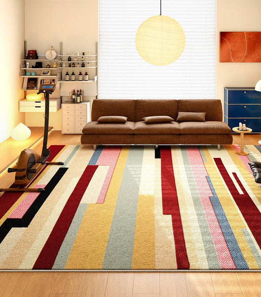 Large Geometric Rugs for Living Room, Contemporary Modern Rugs for Bedroom, Colorful Abstract Modern Area Rugs for Dining Room-Silvia Home Craft