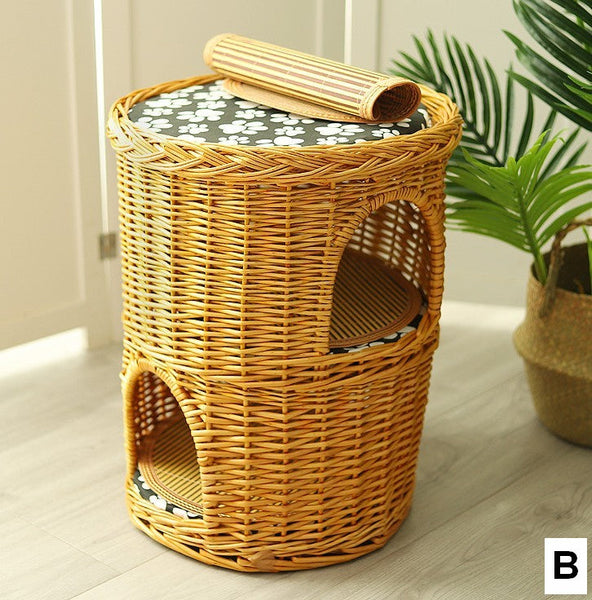 Large Cat House Basket with Washable Cushion for Indoor Cats and Dogs, Triple-Layer Cat Bed-Silvia Home Craft