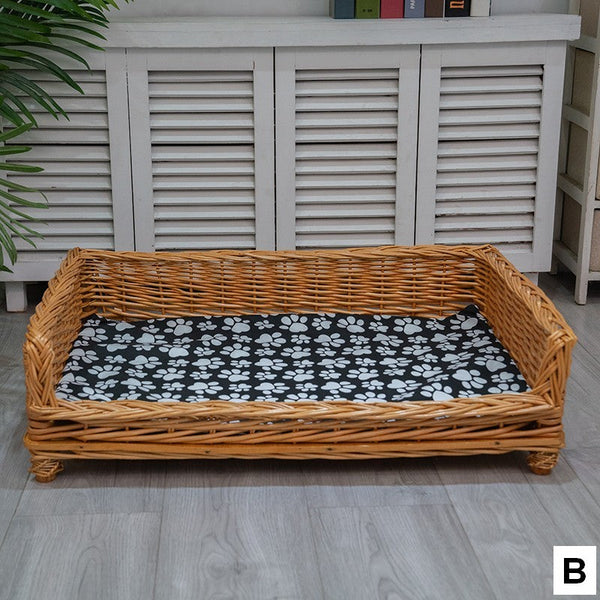 Large Hand Woven Rattan Cat Beds, Extra Large Natural Wicker Dog Bed with Washable Cushion for Indoor Cats and Dogs-Silvia Home Craft
