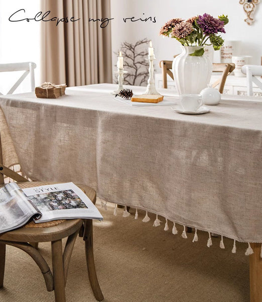 Brown Tablecloth for Home Decoration, Simple Linen Rectangle Table Cover for Dining Room Table, Modern Table Cloth, Square Tablecloth for Oval Table-Silvia Home Craft
