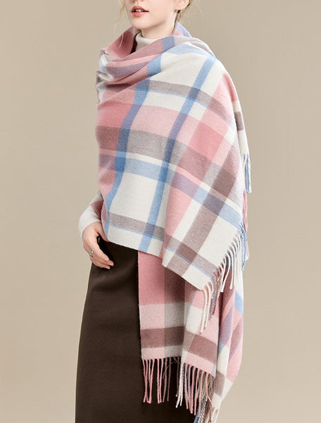 Warm Cape, Gifts for Her, Evening Wrap, Christmas Gift, Large Wool Scarf, Soft Wool Scarf for Women, Checkered Fashion Scarf, Winter Shawl, Elegant Shawl-Silvia Home Craft