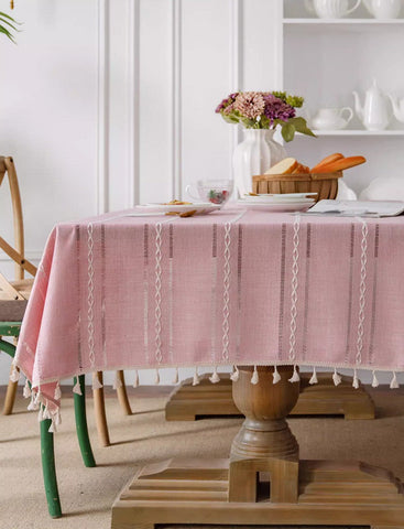 Kitchen Rectangular Table Covers, Rectangular Tablecloth for Oval Table, Modern Pink Table Cloths for Dining Room, Farmhouse Cotton and Linen Table Cloth-Silvia Home Craft