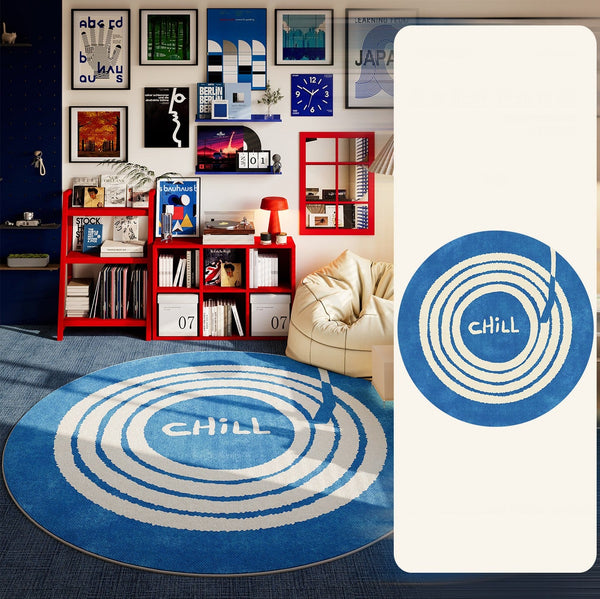 Unique Modern Rugs for Living Room, Geometric Round Rugs for Dining Room, Blue Contemporary Modern Area Rugs for Bedroom, Circular Modern Rugs for Apartments-Silvia Home Craft