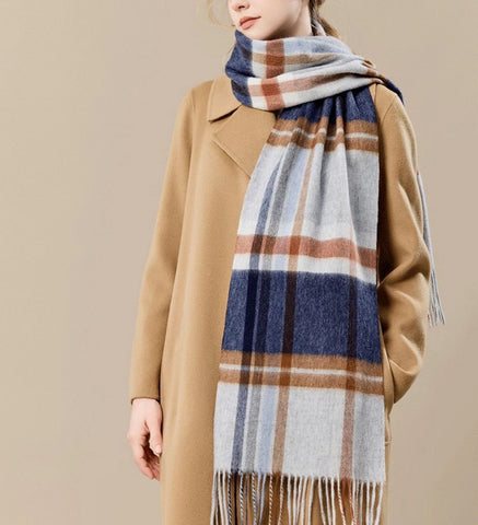 Soft Cashmere Scarf for Women, Checked Scarf Winter Wool Scarf, Elegant Wool Scarves, Warm Winter Scarf, Cold Weather Scarf, Holiday Scarf, Fashion Scarf, Christmas Gifts for Her-Silvia Home Craft