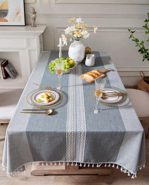 Country Farmhouse Tablecloth, Large Rectangular Tablecloth for Oval Table, Rustic Table Covers for Kitchen, Cotton and Linen Tablecloth for Dining Room Table-Silvia Home Craft
