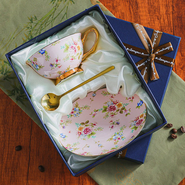 Creative Porcelain Tea Cup and Saucer Set, Elegant Ceramic Coffee Cup with Saucer, Floral Porcelain Tea Cup and Saucer, Afternoon British Tea Cups-Silvia Home Craft