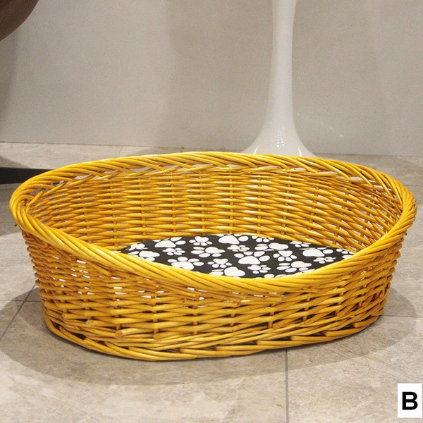 Natural Wicker Dog Bed with Washable Cushion for Indoor Cats and Dogs, Hand woven Rattan Cat Beds-Silvia Home Craft