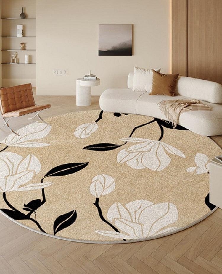 Modern Round Rugs under Coffee Table, Circular Rugs for Dining Table, Abstract Contemporary Rugs for Bedroom, Modern Cream Color Rugs for Living Room-Silvia Home Craft