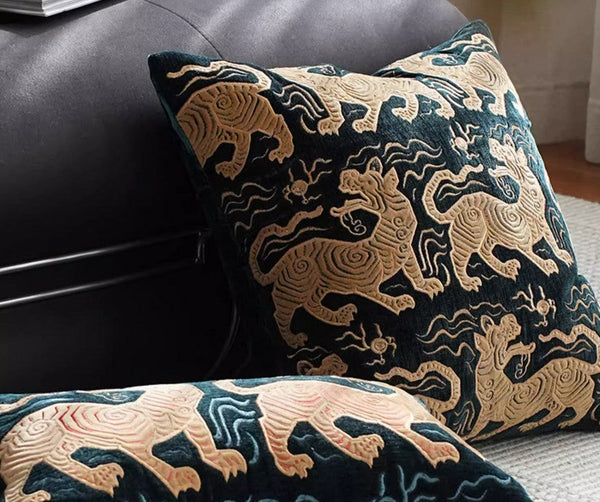 Embroidery Tiger Pattern Pillows for Couch, Contemporary Modern Sofa Pillows, Decorative Throw Pillows for Bedroom, Large Modern Sofa Pillow for Living Room-Silvia Home Craft