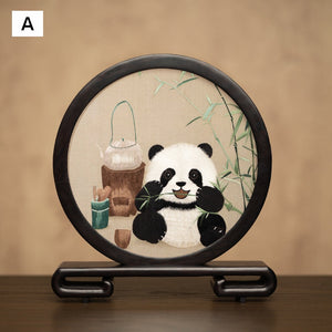 Unique Birthday Gift, Exclusive Business Present Panda Embroidered Decor, Traditional Chinese Suzhou Embroidery Ornament, Premium Souvenir-Silvia Home Craft