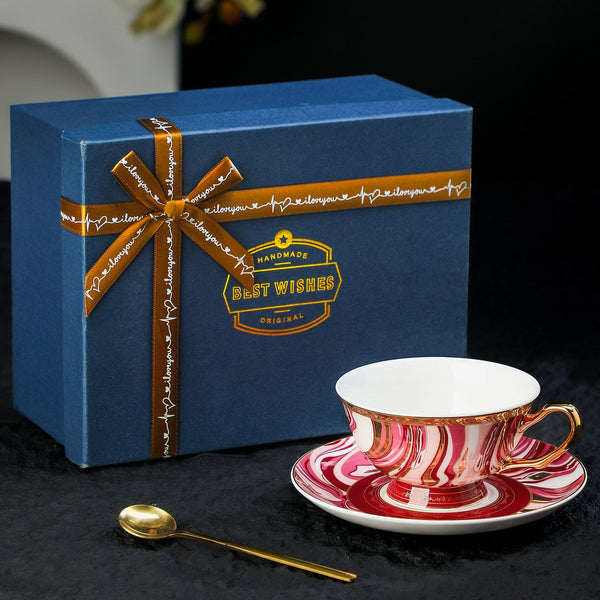 Vintage Ceramic Tea Cup and Saucer Set, Elegant Porcelain Coffee Cups, British Royal Tea Cup and Saucer Set in Gift Box, Porcelain Tea Cup and Saucer Set-Silvia Home Craft