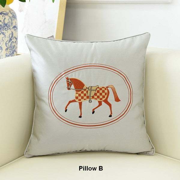 Decorative Throw Pillows for Couch, Modern Sofa Decorative Pillows, Embroider Horse Pillow Covers, Horse Modern Decorative Throw Pillows-Silvia Home Craft