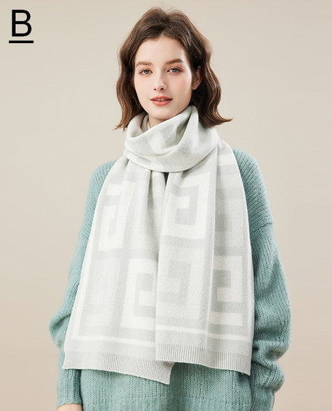 Cold Weather Scarf, Warm Winter Scarf, Soft Cashmere Scarf for Women, Fashion Designer Scarf, Green White Grey Wool Scarf for Women, Casual Scarf for Women-Silvia Home Craft