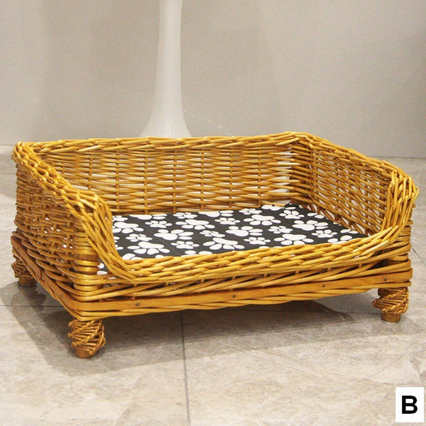 Hand Woven Rattan Cat Beds, Extra Large Natural Wicker Dog Bed with Washable Cushion for Indoor Cats and Dogs-Silvia Home Craft