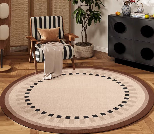 Mid Century Modern Rugs under Chairs, Bedroom Circular Modern Rugs, Geometric Round Rugs for Dining Room, Contemporary Modern Rugs-Silvia Home Craft