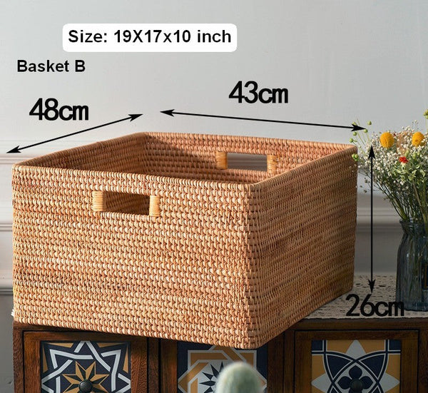Large Laundry Storage Basket for Clothes, Oversized Rattan Storage Basket, Extra Large Rectangular Storage Basket, Large Storage Baskets for Bedroom-Silvia Home Craft