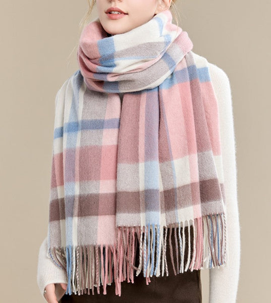 Warm Cape, Gifts for Her, Evening Wrap, Christmas Gift, Large Wool Scarf, Soft Wool Scarf for Women, Checkered Fashion Scarf, Winter Shawl, Elegant Shawl-Silvia Home Craft