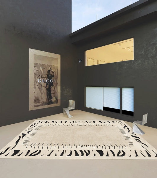 Abstract Cream Color Modern Carpets for Living Room, Modern Rugs for Dining Room, Soft Contemporary Rugs for Bedroom, Mid Century Modern Rugs Next to Bed-Silvia Home Craft