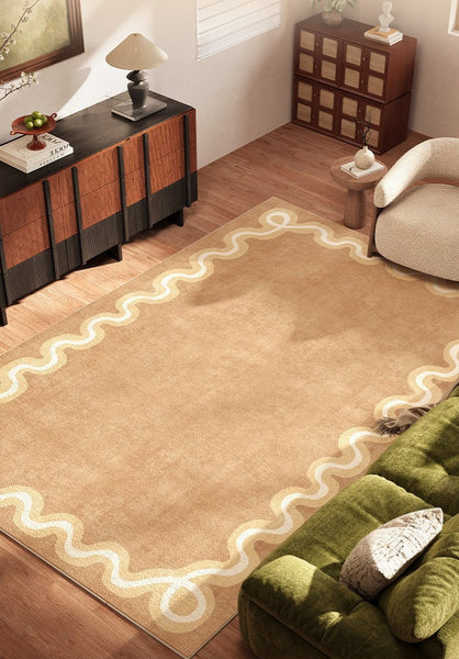 Dining Room Geometric Modern Rugs, Large Modern Rugs for Living Room, Bedroom Modern Rugs, Cream Color Contemporary Modern Rugs-Silvia Home Craft