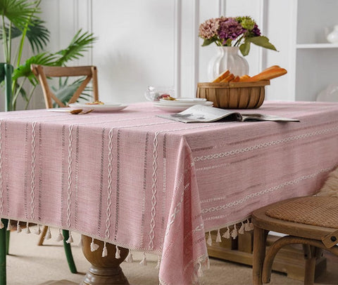 Rectangular Tablecloth for Oval Table, Modern Pink Table Cloths for Dining Room, Kitchen Rectangular Table Covers, Farmhouse Cotton and Linen Table Cloth-Silvia Home Craft