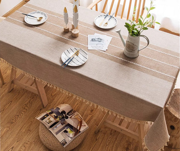 Farmhouse Cotton and Linen Tablecloths, Rectangular Tablecloth for Oval Table, Kitchen Rectangular Table Covers, Modern Table Cloths for Dining Room-Silvia Home Craft