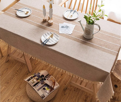 Rectangular Tablecloth for Oval Table, Kitchen Rectangular Table Covers, Modern Table Cloths for Dining Room, Farmhouse Cotton and Linen Tablecloths-Silvia Home Craft